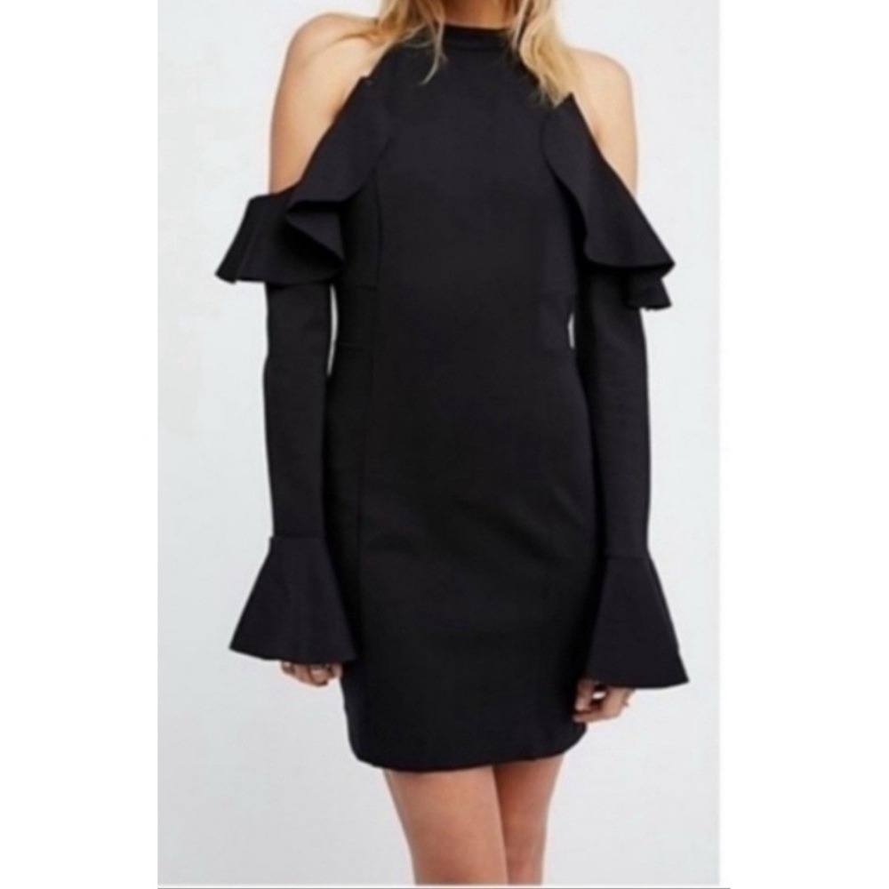 Free People Womens Size S Black Sweet Talk Cold Shoulders Mini Dress New (L4)
